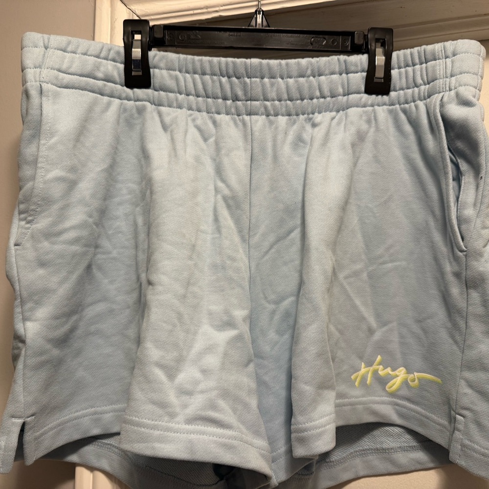 HUGO Women's Soft Blue Athletic Shorts